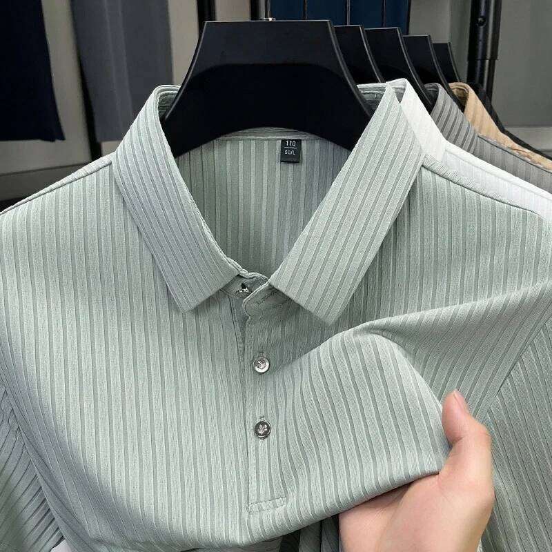 New Men's Casual Fashion Striped Short Sleeved Collar Polo Shirt Breathable and Comfortable Summer Versatile T-shirt 26H0312