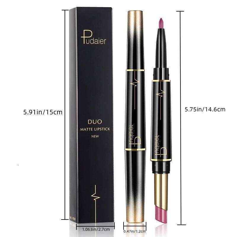 2 in 1 Lipstick and Liner Pen, Matte Waterproof Long Lasting Lip Makeup Tool, Non-Fading Smooth Velvet Finish W260311