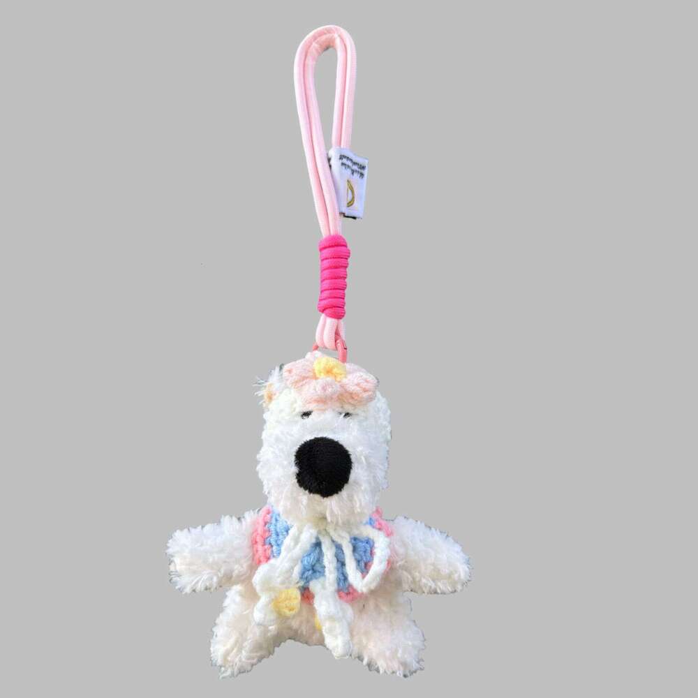 Little Red Flower Bib West Highland Dog Plush Pendant, Cute Puppy Bag Ornament, Doll Keychain, Small Gift for Women
