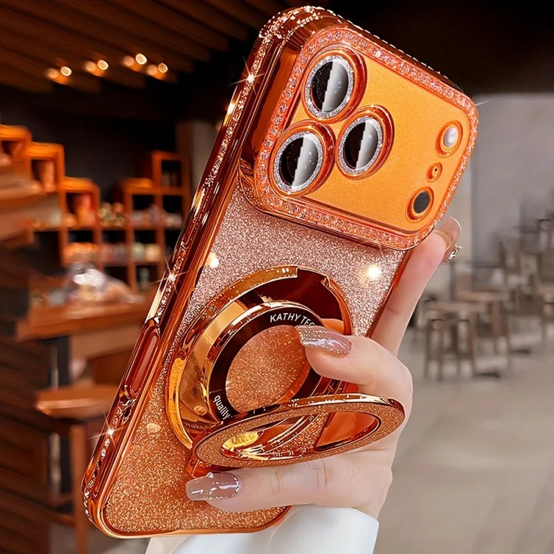 Luxury Gradient Glitter Crystal Diamond Electroplated Magnetic Magsafe Phone Case For iPhone 17 Air 16e 15 14 Plus 13 12 11 Pro Max Protective Cover Shockproof Cases
