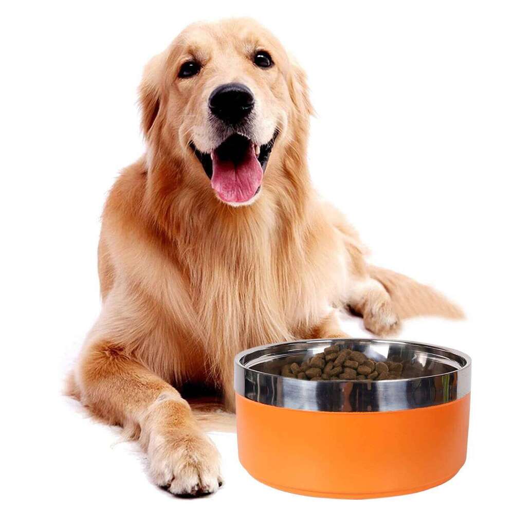 A circular stainless steel fashionable plain color anti slip pet cat dog bowl for indoor and outdoor use 26Y0312