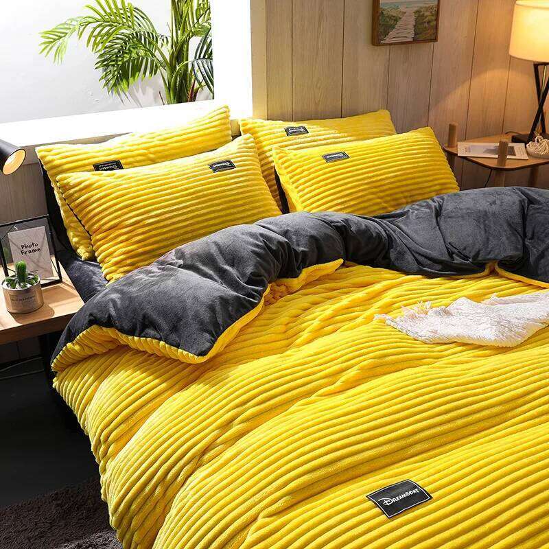 Yellow Color Velvet Duvet Winter Warmth Thick Bedding Set Double Quilt Twin Queen King Comforter Cover 200230cm H260312