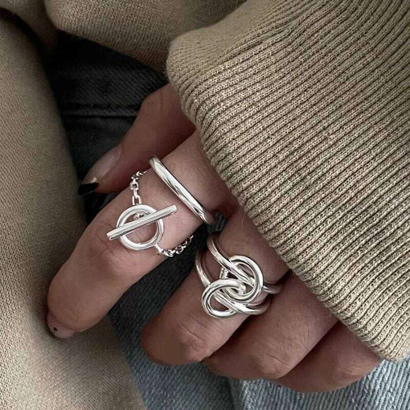 BF CLUB 925 Sterling Silver Rings For Women Open Minimalist Retro Chain Ring Creative Anillos Bague Fine Jewelry H260312