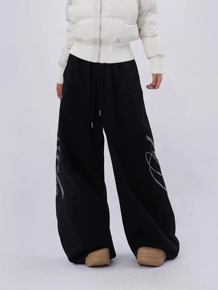 Harajuku Y2k Black Sweatpants Women Loose Vintage American Hop Pants Spring High Waist Bf Streetwear Letter Trousers 260310