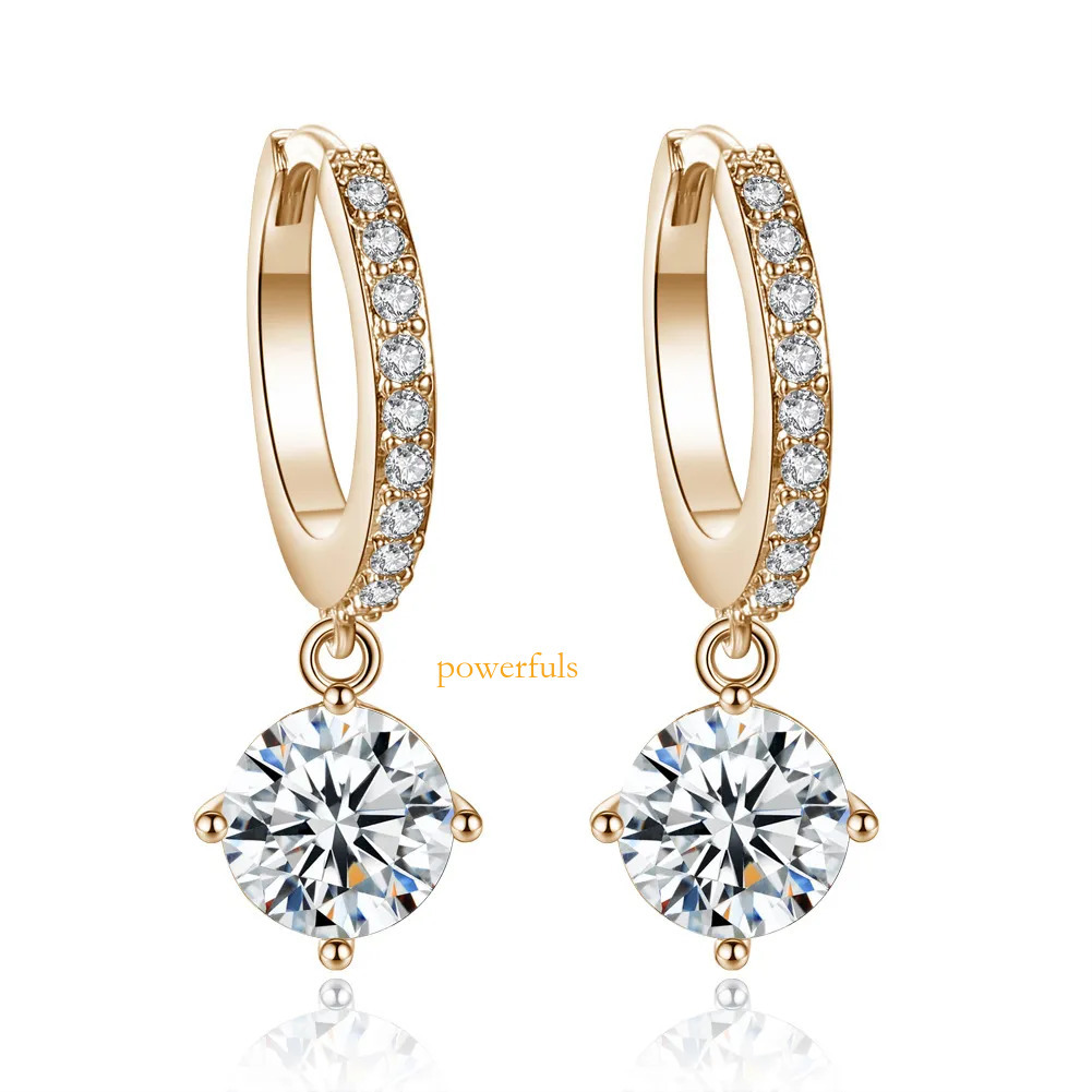 Luxurious 18K Real Gold Silver Plated Crystal Hoop for Women Drop & Dangle Cubic Zirconia Clip-on Charm Earrings Diamond Earring Set