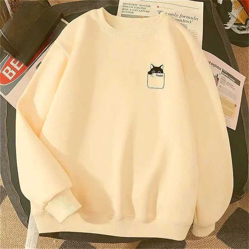 Small Black Cat Paper Box Printed M-8XL Male Too Tough Fashion Long Sleeves Couple Clothes M260312