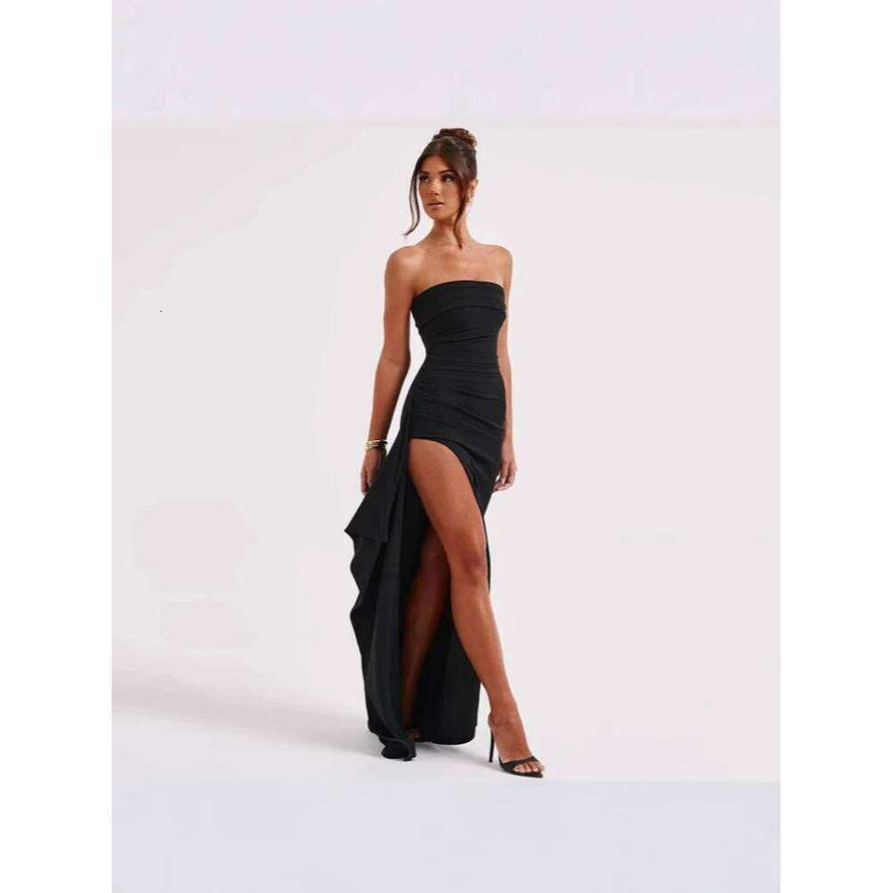 New evening elegant temperament fashionable trend party women one neck strapless sexy backless high slit long dress C260312