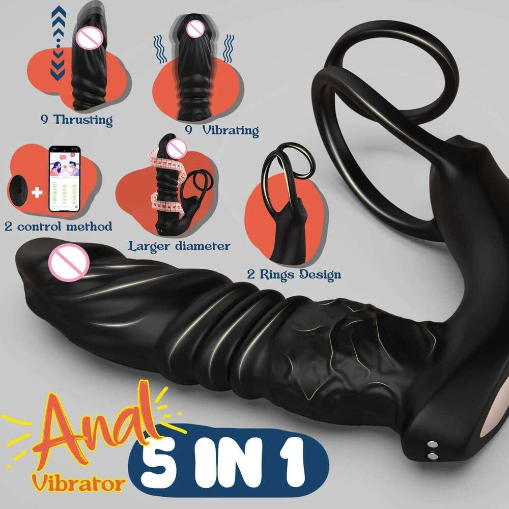 Thrusting Dildo Vibrator Male Prostate Massager Vibrating Plug with Cock Ring Adult Anal Sex Toys for Gay Men Couple Z260311
