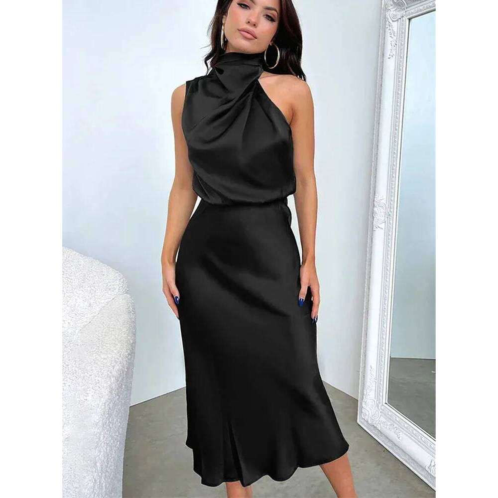 Summer Luxury Sleeveless Silk Satin Long Women Elegant Off Shoulder Celebrity Evening Partywear Lady Trumpet Dress C260312