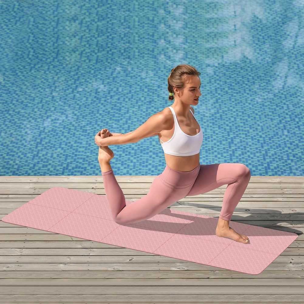 Foldable Yoga Mat Travel Yoga Mat Double Sided TPE Pilates Mat Non-slip Multifunction for Yoga Pilates Floor Workouts M260312