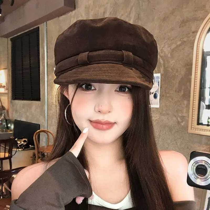 Retro Suede Beret Hat For Women Flat Top Newsboy Cap Autumn Winter Briti Sle Casual Foldable Warm Hat H260312 - view 4
