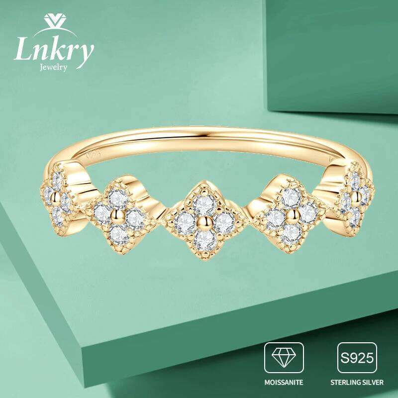 Lnkry 14k Gold Plated Certified Cluster Moissanite Ring anillo plata 925 Sterling Silver Cr Wedding Rings Jewelry Gift H260312