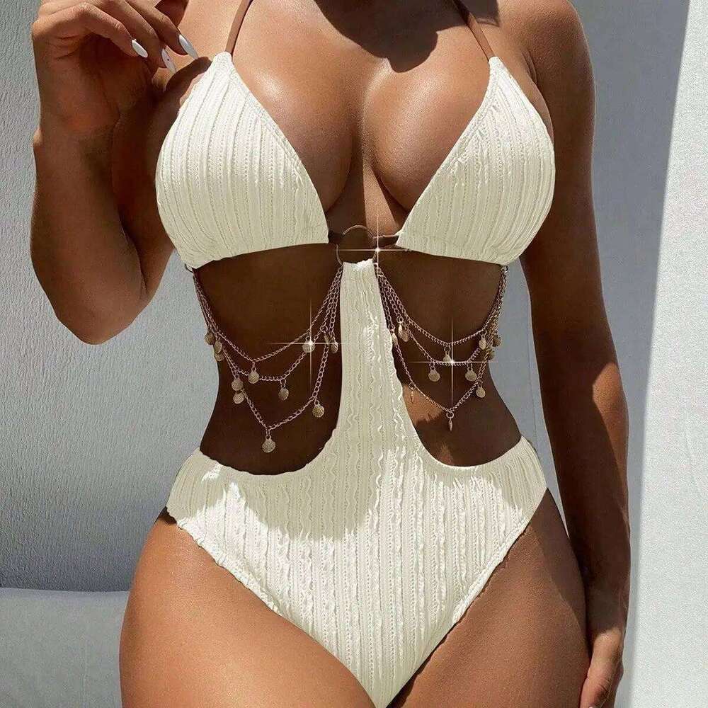 2025 Solid Bikini Set Women's Sexy High Waist Cross Back Two-Piece Swimwear Summer Lace Up Bandage One Piece Bodysuit Beachwear Y260303