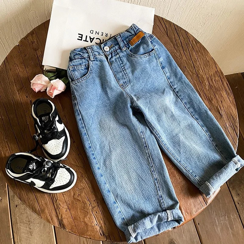 Spring Autumn Kids loose jeans Boys Girls fashion casual denim pants Children allmatch Trousers 18Years 260311