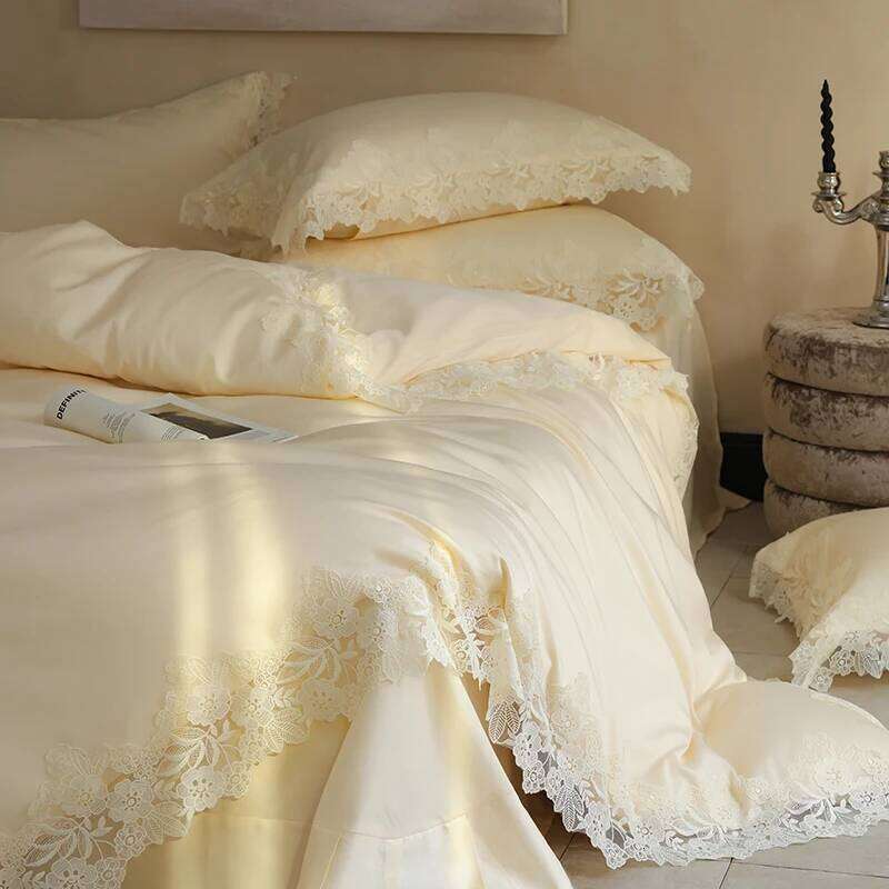 Bedding Set Cream Color Queen Size Bedroom Decor Soft Comfortable Elegant Design For Women And Couples Princess Bed Sheet H260312