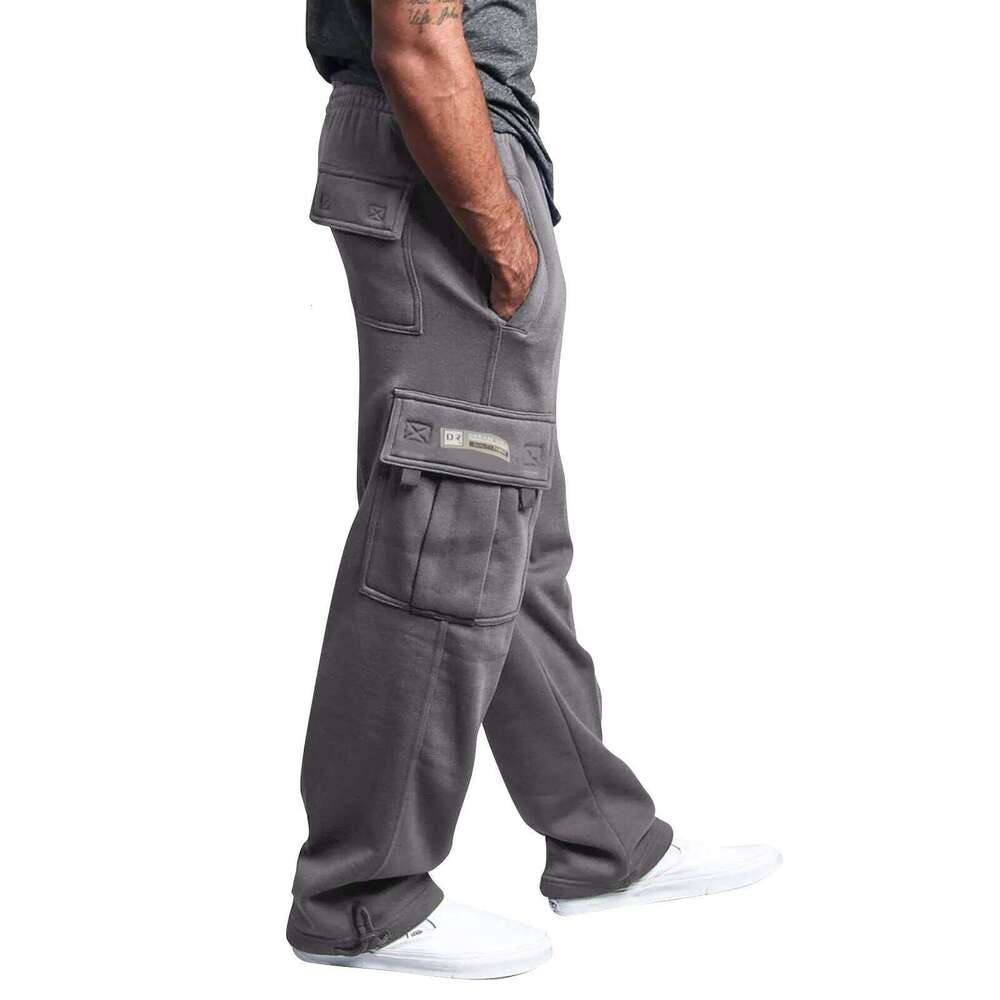 Men'S Cargo Rope Loosening Waist Solid Color Pocket Comfortable Loose Sports Trousers Casual Wide Leg Pants