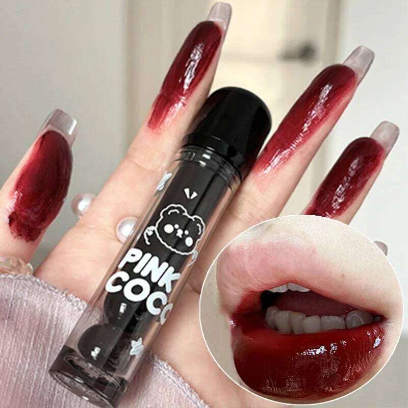 Dark Brown Mirror Lip Glaze Water Light Moisturizing Non-stick Cup Highly Pigmented Red Liquid Lipstick Lips Makeup Cosmetic W260311