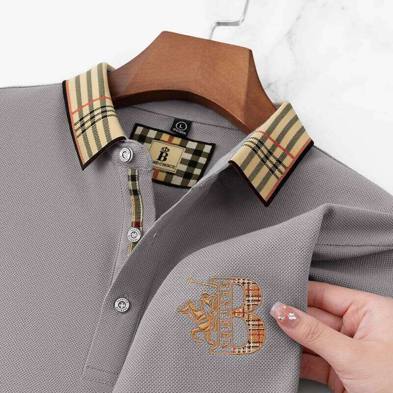 Summer men's fashion casual short sleeved polo shirt boutique embroidered top comfortable and breathable lapel T-shirt 26H0312