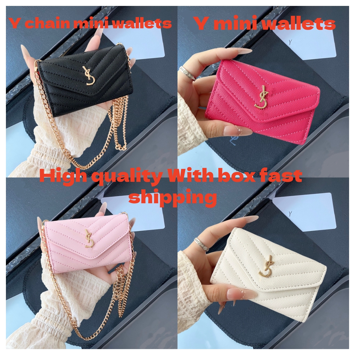 10A leather Luxury designer yslbagbag Wallet Chain bag designer women Handbag Y3 Caviar mini Purses small Card Holder Coin Brand Fashion Flap Clutch wallets With box