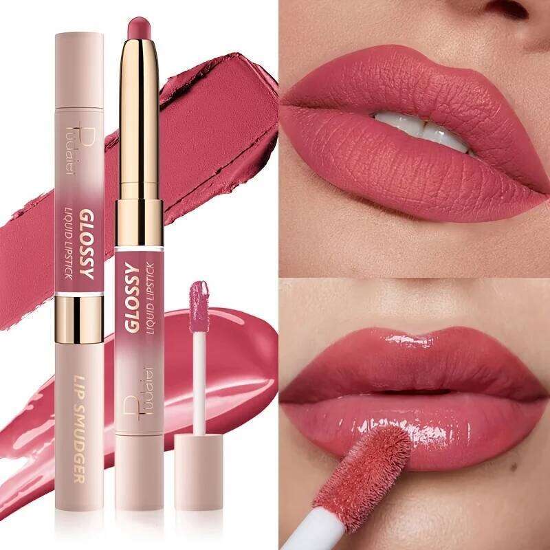 Double-ended lip gloss, moisturizing hydrating, long-lasting colorfast, with a dual effect of matte and glossy finishes. W260311