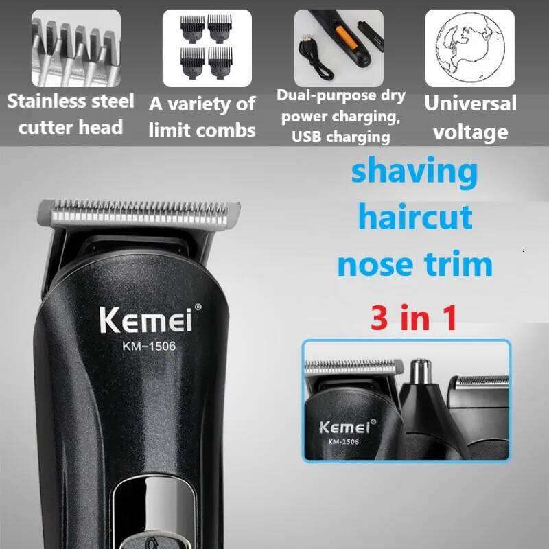 Kemei KM-1506 Multifunctional USB Rechargeable Electric Beard Shaver Hair Clipper Keme C260312