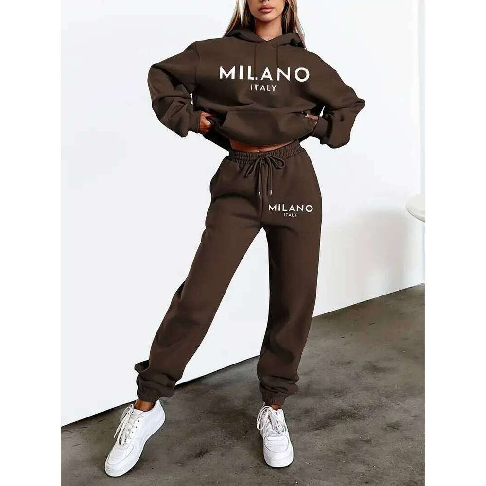 MILANO letter Printed Women Hoodie set Street Hip Hop Casual Female 2pcs Clothing Plush sweatshirt Perfect for Outdoor C260312
