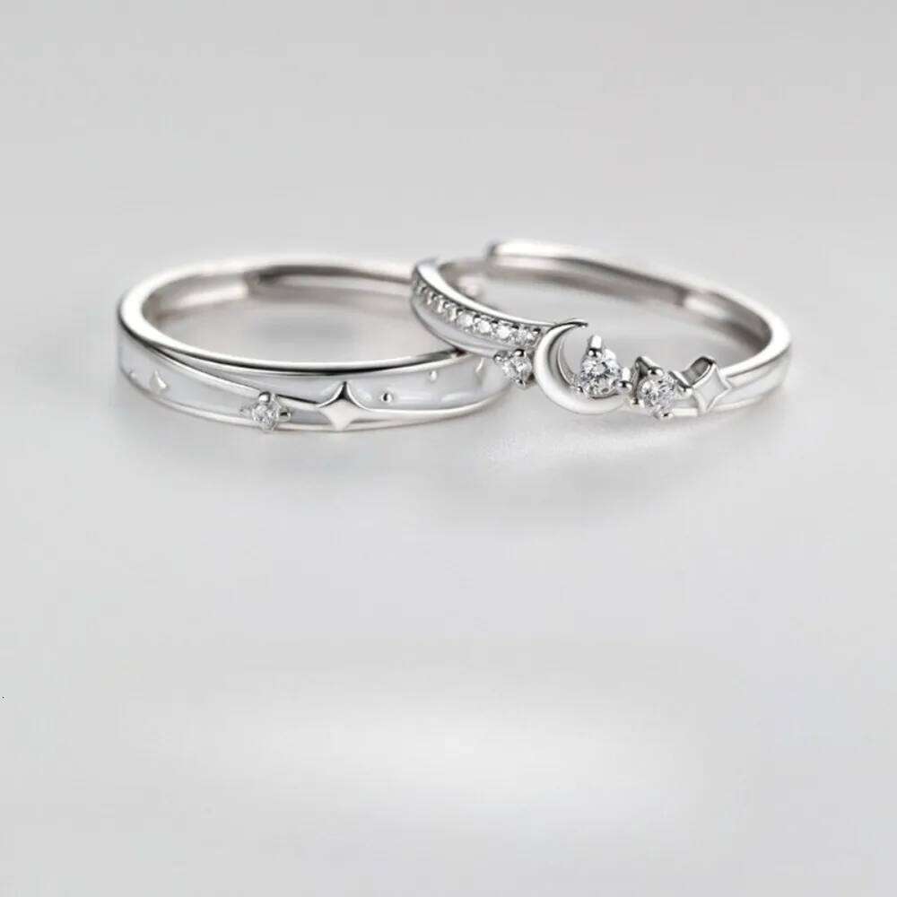 Trendy Charm 925 Sterling Silver Micro-inlay Zircon Star Moon Adjustable Couple Rings for Women Men Valentine's Day Jewelry Gift W260311