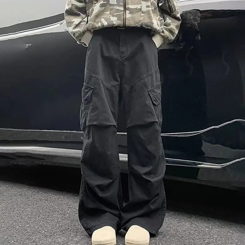 Y2K Big Pocket Mens Cargo Pants Japanese Harajuku Loose Straight Wide Leg Trousers Baggy Pants Man Hip Hop Sweatpants 260310