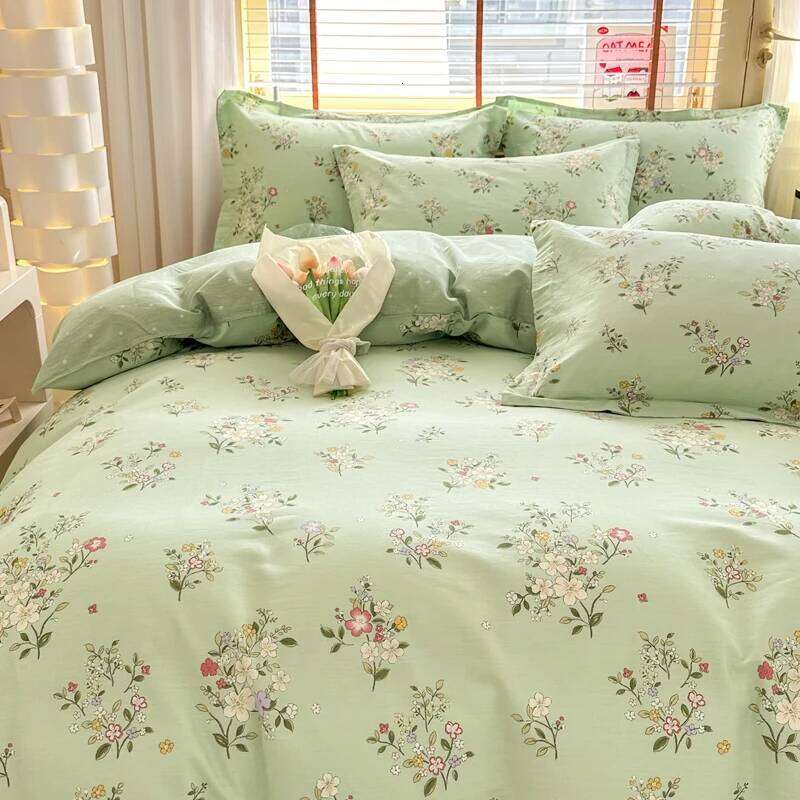 Chic Fresh Duvet Queen Soft 100% Cotton Floral Green Bedding Set with 2 Pillowcase Garden Botanical Comforter Cover H260312