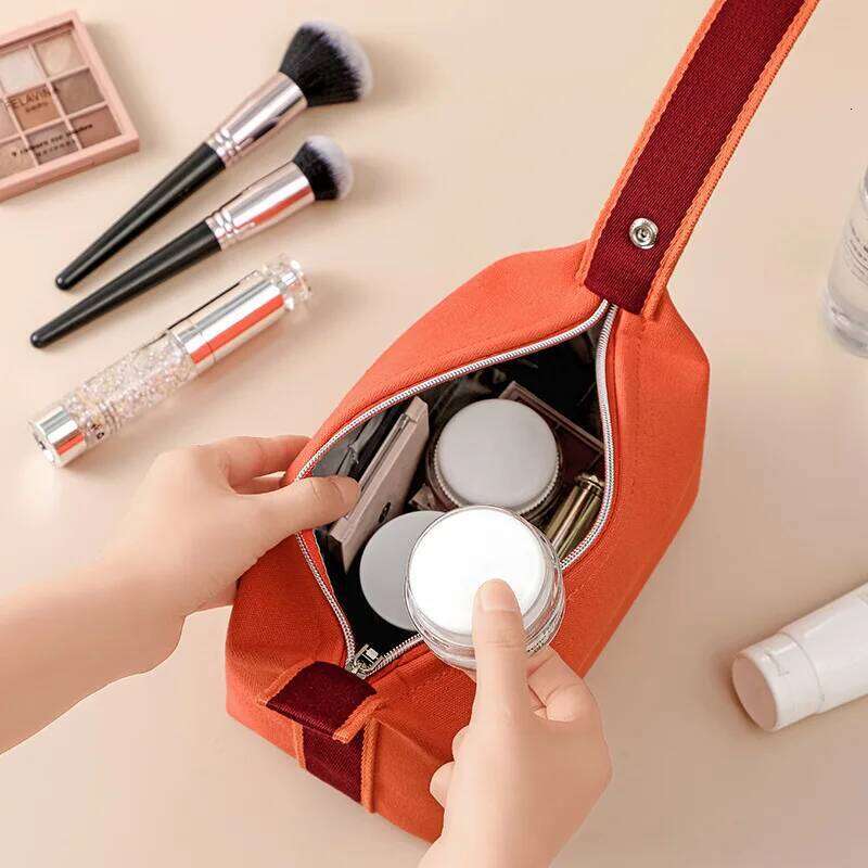 Simple Solid Color Large Capacity Canvas Portable Makeup Easy To Wash Waterproof and Dustproof Travel Storage Bag Gift H260311