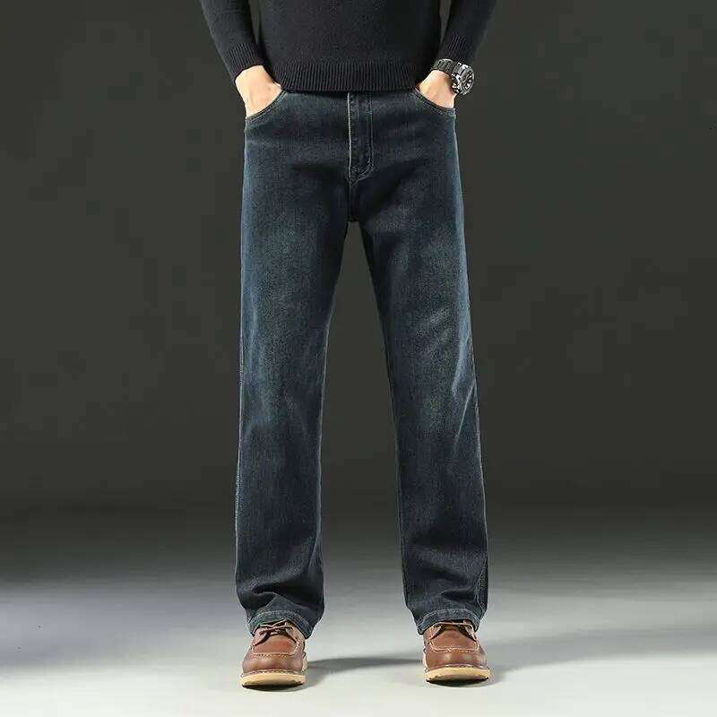 Spring and Autumn Men's Baggy Jeans Casual Straight Stretch Versatile Wide-leg Business Denim Pants Comfortable Loose Trousers 26Y0312