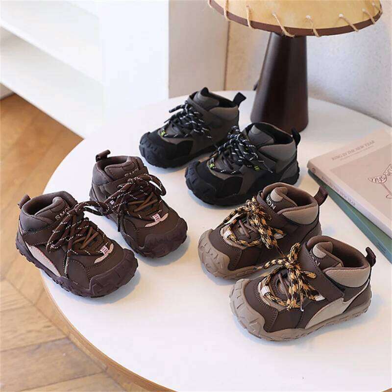 2025 New Autumn Children Leather High-help Kids Casual Shoes Non-slip Fashion Toddler Girls Boys Sneakers EU 22-30 H260312