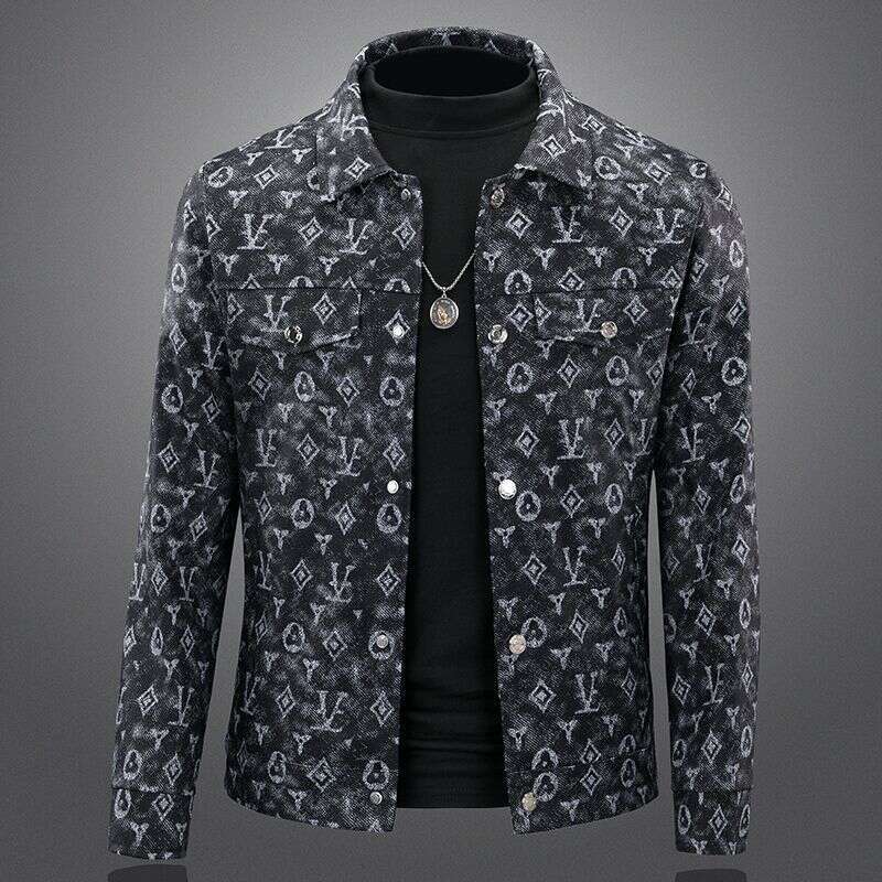 Men's Denim With A Turn-Down Collar, Trendy Brand, New Jacquard Design, Light Luxury, Stylish, High-End, Slim-Fit, Men's Spring And Autumn J