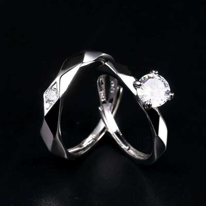 Geometric Couple's Rings For Men Women Creative Rhombus Cubic Zircon Stone Open Ring Accessories Valentine's Day Gift Jewelry W260312