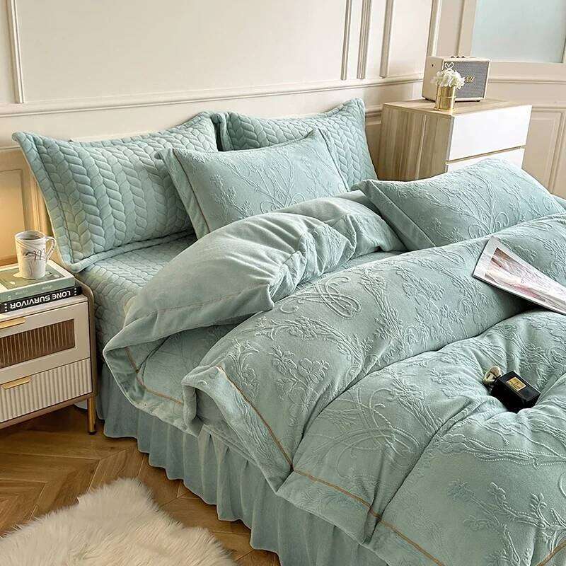 2024 new milk fleece three-dimensional carved padded bed cover four-piece set fluffy and breathable H260312