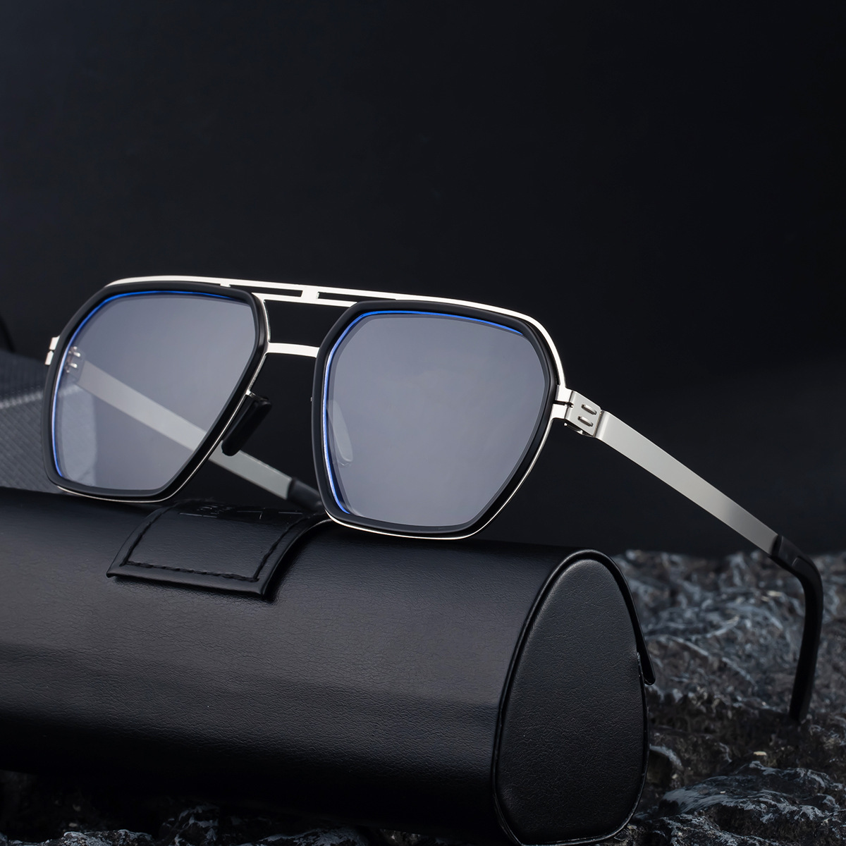 Polarized Fishing, 2026 New Fashion Square Sunglasses, Retro Double Beam Stainless Steel Frame Sunglasses for Men