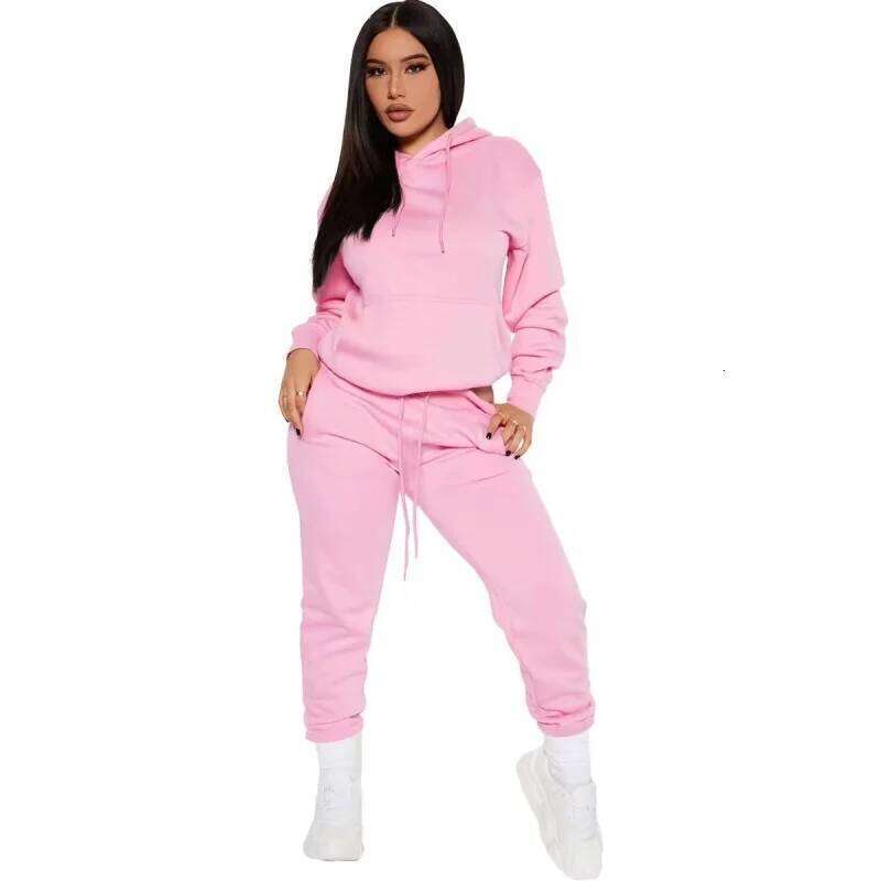 Winter Tracksuit Women Two Piece - Oversized Hoodie Sweatpants Solid Color Sportswear Suit |Casual Sweatshirt Trouser Set C260312