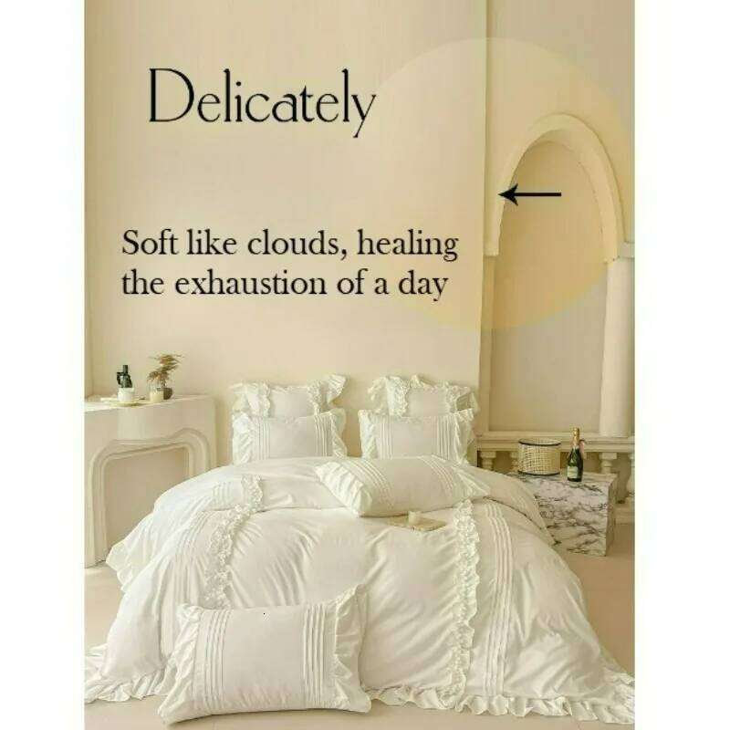 Princess Washed Cotton Bedding with Pillowcase Single Double Bed Linen Purple Duvet Cover Cream Style Four Piece Set H260312