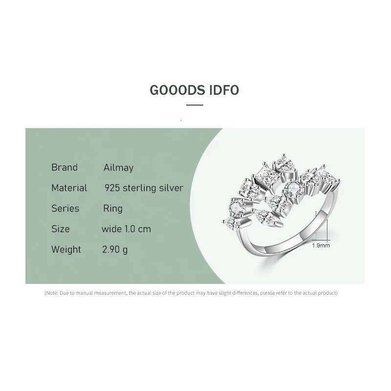 Ailmay Fashion 925 Sterling Silver Dazzling Geometric Clear Zircon Adjustable Rings For Women Classic Luxury Wedding Jewelry H260312