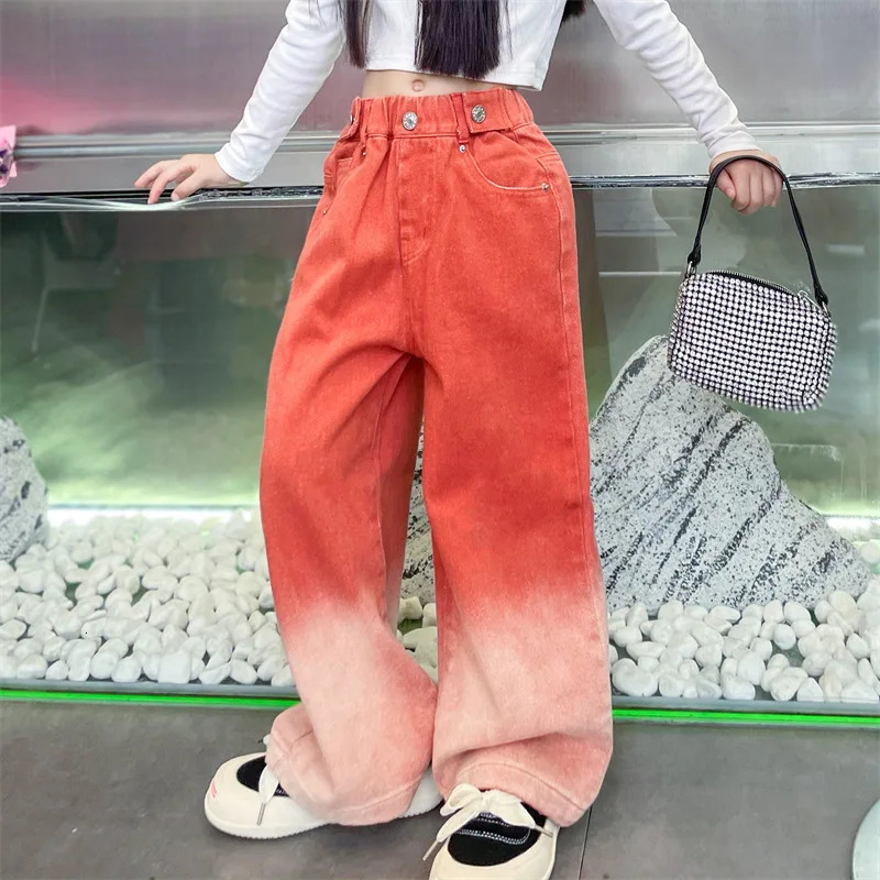 Jeans for Girls Candy Color Fashion Gradient Wide Leg Pants Childrens Clothes Spring Autumn Teenager Cotton Streetwear Trousers 260311