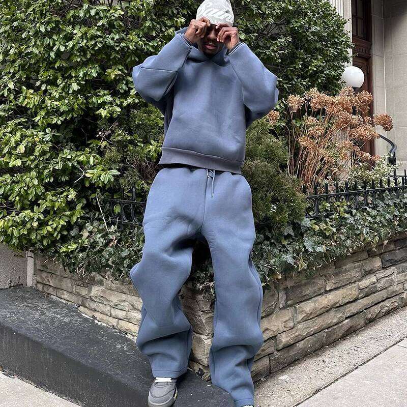 Male Autumn New 2 Piece Set Casual Solid Couple's Hooded Loose Sweatpants Jogging Sweatshirt Trousers Outfits Suits