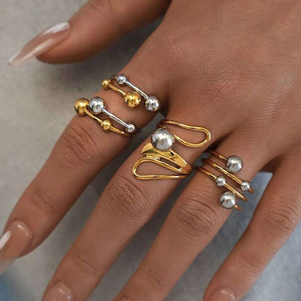 Uself Popular Stainless Steel Metal Geometric Hollow 18 K PVD Plated Jewelry Trendy Opening Ring Gift H260312