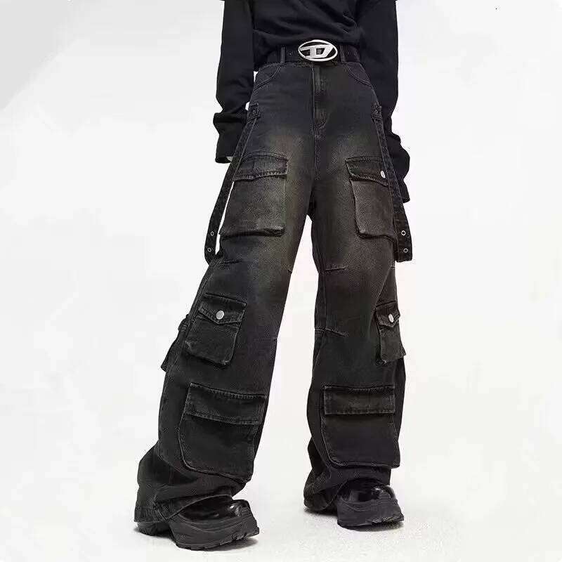 Y2K Streetwear Multiple Pockets Baggy Cargo Jeans Pants For Men Clothing Vintage Loose Women Denim Trousers Pantalon Homme 26Y0312