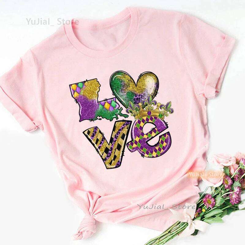 Cute Little Miss Mardi Gras Black Woman Print Pink T Shirt Girls Summer Fashion Short Sleeve Tshirt Female Love Leopard T-Shirt Z260312