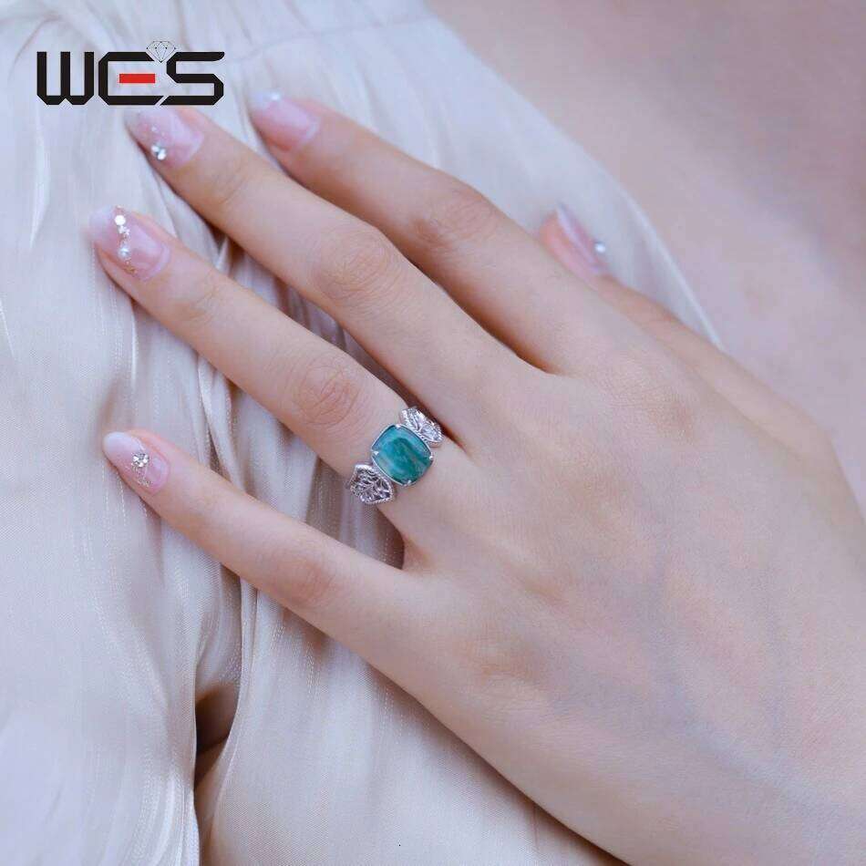 WES 925 Sterling Silver Natural Vintage 8*10mm Green Moss Agate Open Rings for Woman Wedding Gifts Certified Jewelry Wholesale H260312