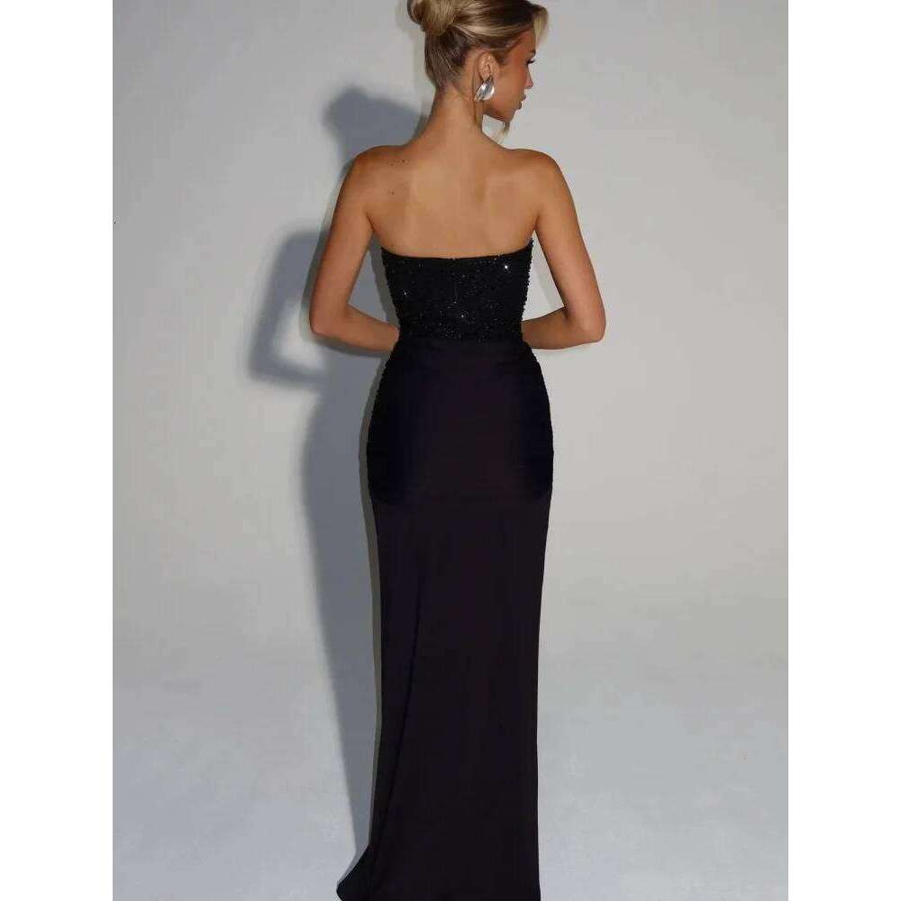 Sexy Strapless Ruched Bodycon Dress 2026 New Zipper Detail Slim Fit Evening Gown Spring Summer Formal Outfit C260312