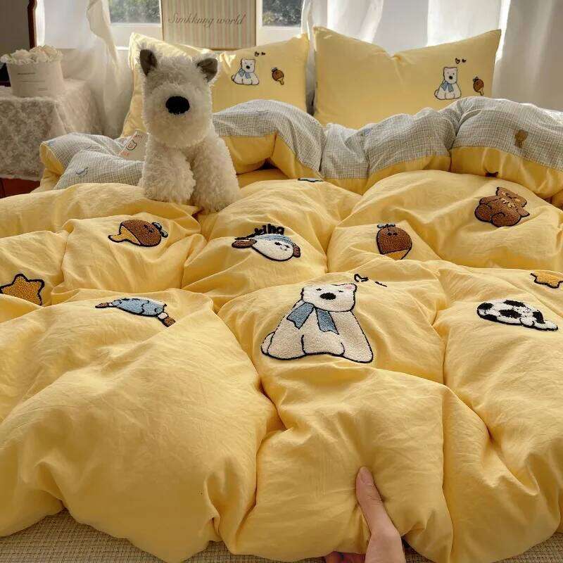 2025 new cartoon washable four-piece household quilt cover sheet kit student dormitory bed three-piece set H260312