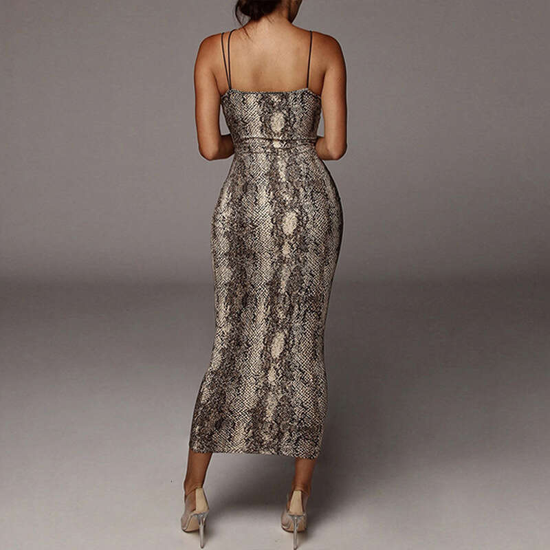 Summer New European and American Women's V-neck Backless Strap Fashion Sexy Leopard Print Dress