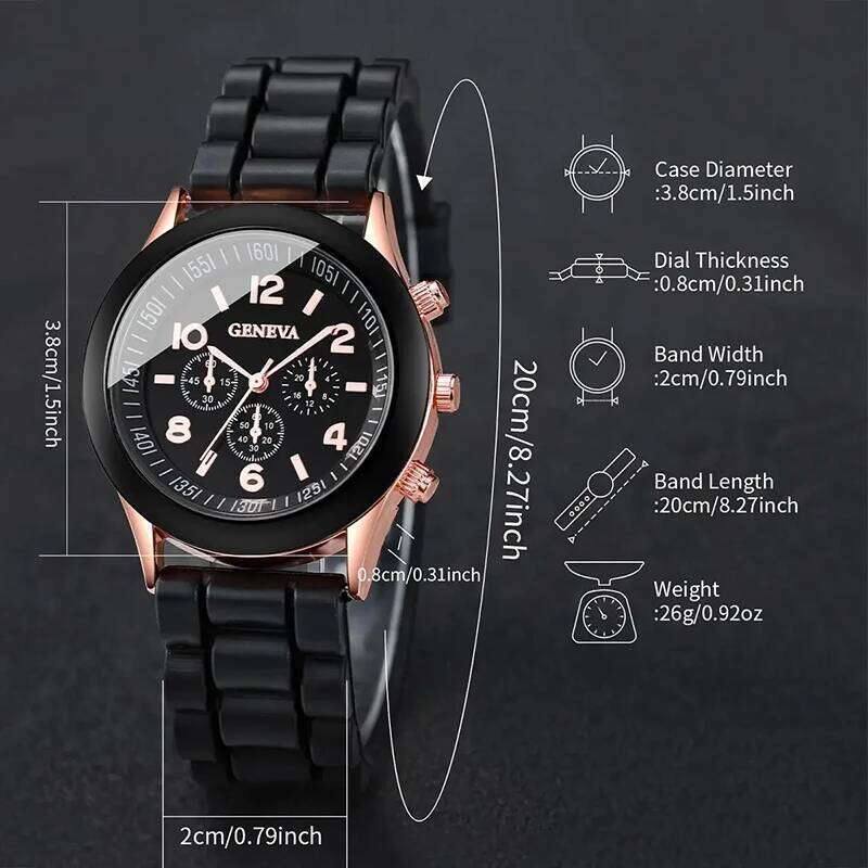 5 pcs Fashion Women Quartz Female Clock Heart Necklace Bracelet Luxury Design Ladies Silicone Wrist Watch Montre Femme