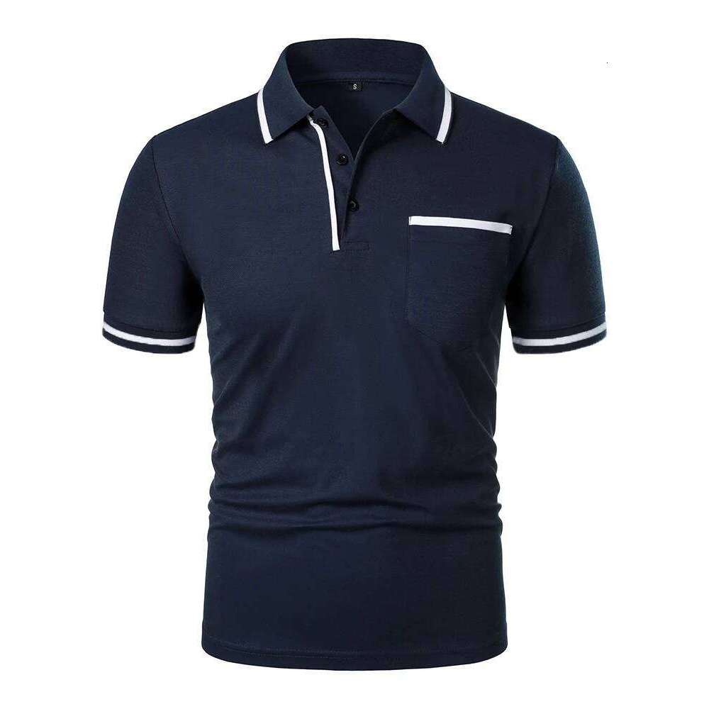 Men's casual lapel men's T-shirt Casual fashion solid color top short sleeve 26H0312